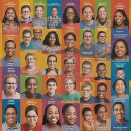 An inspirational poster displaying diverse individuals with disabilities achieving greatness, embodying strength, resilience, and determination. Use bold, empowering colors and include motivational words.