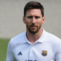 Lionel Messi wearing a polo shirt with the name 'Jorge' prominently displayed on it