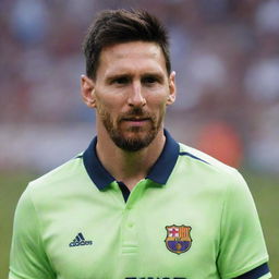 Lionel Messi wearing a polo shirt with the name 'Jorge' prominently displayed on it