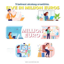 Five diverse job opportunities that can help generate a million euros, displayed in a visually appealing infographic style