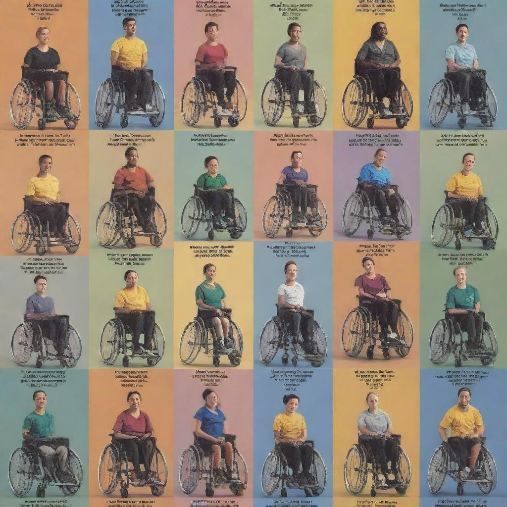 Update the inspirational poster featuring a diverse group of people with disabilities, now portrayed in different activities. Emphasize their technical abilities, athletic prowess, artistic talents, and intellectual strengths