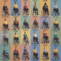 Update the inspirational poster featuring a diverse group of people with disabilities, now portrayed in different activities. Emphasize their technical abilities, athletic prowess, artistic talents, and intellectual strengths