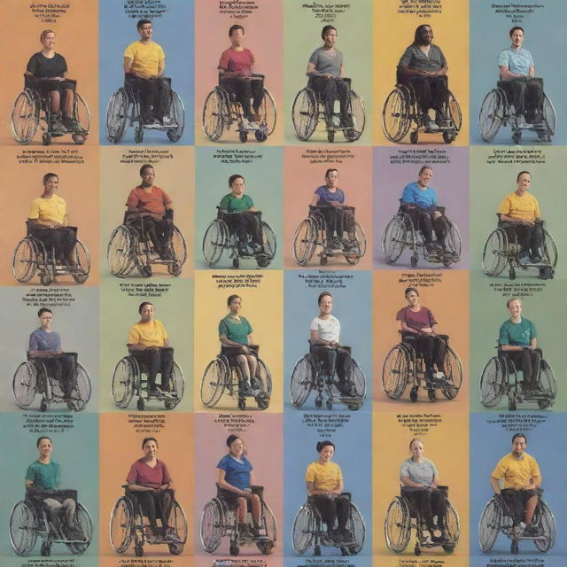 Update the inspirational poster featuring a diverse group of people with disabilities, now portrayed in different activities. Emphasize their technical abilities, athletic prowess, artistic talents, and intellectual strengths