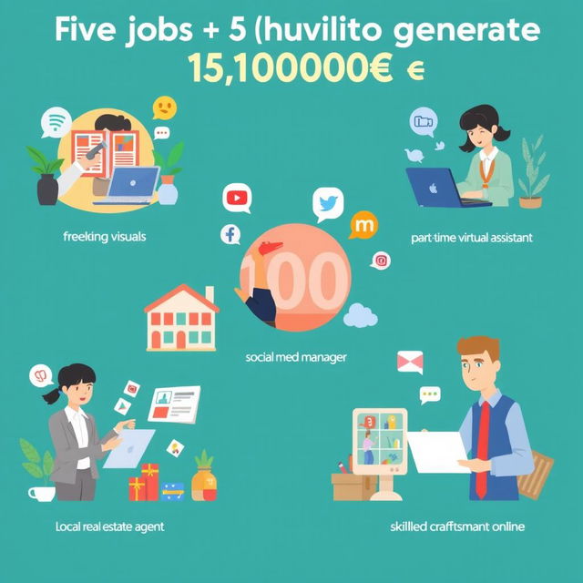 Five job opportunities that can help generate 10,000 euros, displayed in an engaging infographic style