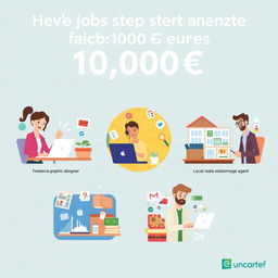 Five job opportunities that can help generate 10,000 euros, displayed in an engaging infographic style