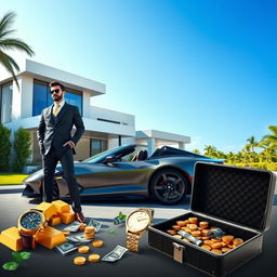 A luxurious scene depicting a successful millionaire lifestyle