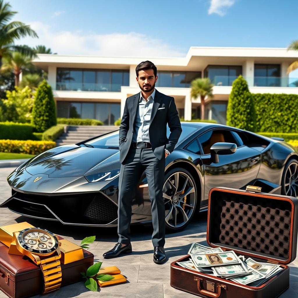 A luxurious scene depicting a successful millionaire lifestyle