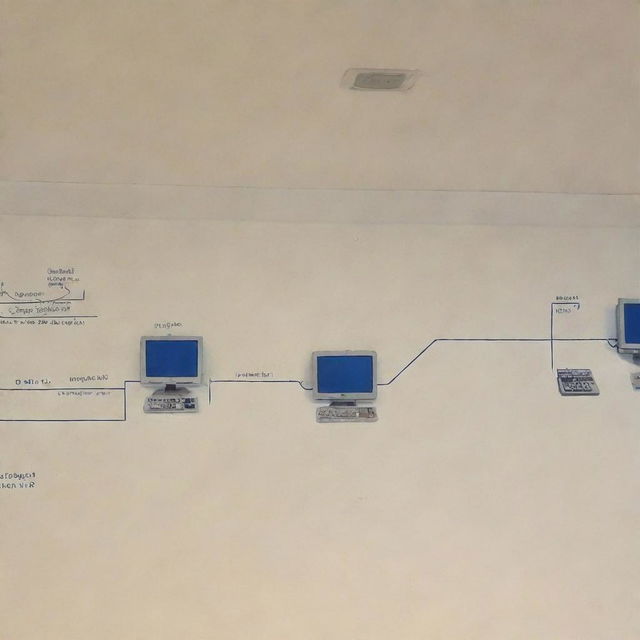 Draw a representative schematic of a local network installed across two separate rooms, each containing 6 computers. The network is connected to the internet. Include a list of materials and equipment used in the network setup.