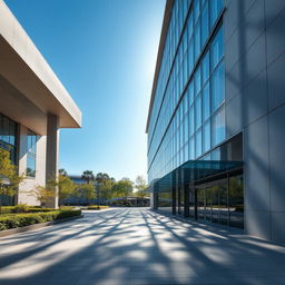 A stunning architectural scene featuring elegant shadows cast by a modern building