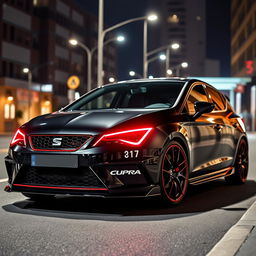 A sleek 2017 Seat Leon Cupra in a deep black finish with striking red details