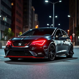 A sleek 2017 Seat Leon Cupra in a deep black finish with striking red details