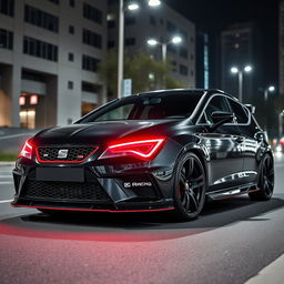 A sleek 2017 Seat Leon Cupra in a deep black finish with striking red details