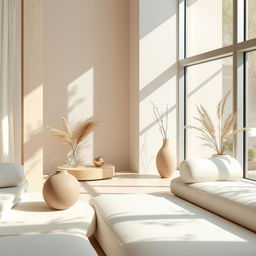 A close-up view of contemporary interior design featuring light tones and natural, abstract shadows