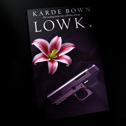 A dark and atmospheric book cover featuring a single lily flower, elegantly positioned next to a sleek handgun