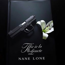 A dark book cover featuring a sleek, black handgun elegantly resting next to a single, pristine white lily