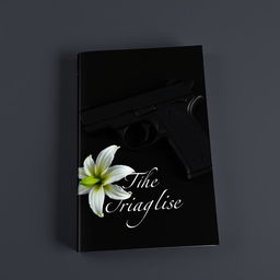 A dark book cover featuring a sleek, black handgun elegantly resting next to a single, pristine white lily