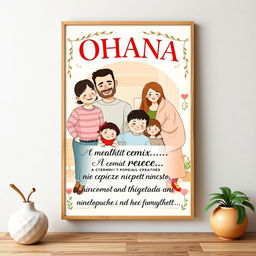 A heartwarming family poster for a home wall, featuring the text: "OHANA — значит семья, в семье не бросят никого и никогда и не забудут…"