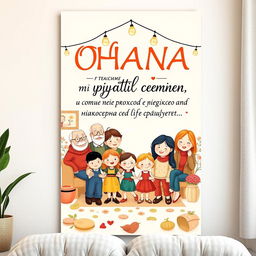 A heartwarming family poster for a home wall, featuring the text: "OHANA — значит семья, в семье не бросят никого и никогда и не забудут…"