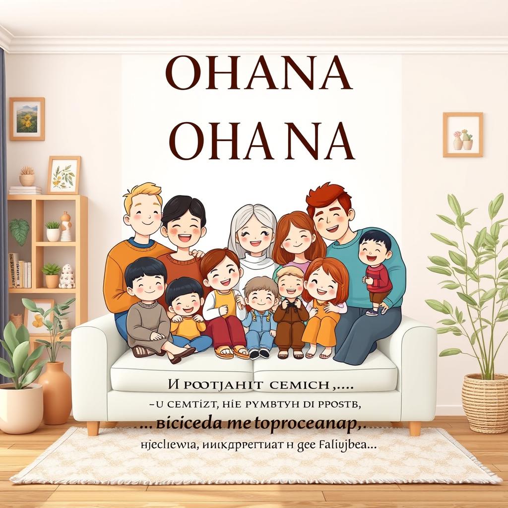 A beautifully designed family poster for a home wall, showcasing the text: "OHANA — значит семья, в семье не бросят никого и никогда и не забудут…"