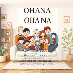 A beautifully designed family poster for a home wall, showcasing the text: "OHANA — значит семья, в семье не бросят никого и никогда и не забудут…"