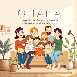 A beautifully designed family poster for a home wall, showcasing the text: "OHANA — значит семья, в семье не бросят никого и никогда и не забудут…"