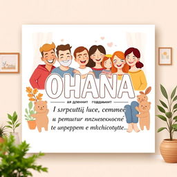 A beautifully designed family poster for a home wall, showcasing the text: "OHANA — значит семья, в семье не бросят никого и никогда и не забудут…"