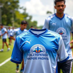 A vibrant and stylish sports jersey featuring the logo of Politeknik Negeri Padang prominently displayed on the front