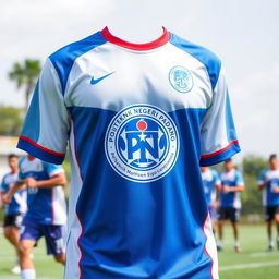 A vibrant and stylish sports jersey featuring the logo of Politeknik Negeri Padang prominently displayed on the front