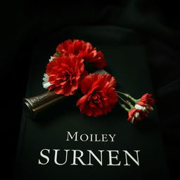 A dark and atmospheric book cover featuring a vintage pistol elegantly entwined with blooming carnations