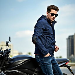 A fashionable and trendy men's motorcycle jacket made from sleek parachute material, featuring a modern design and a comfortable fit