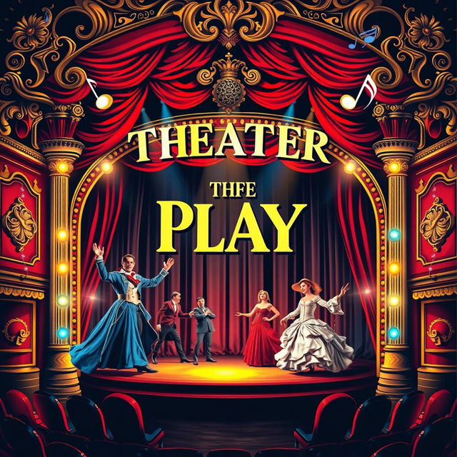 A vibrant and eye-catching theater poster featuring an intricate design that showcases a dramatic stage scene