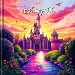 A whimsical and enchanting book cover design celebrating 'Disney 100'