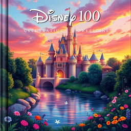 A whimsical and enchanting book cover design celebrating 'Disney 100'