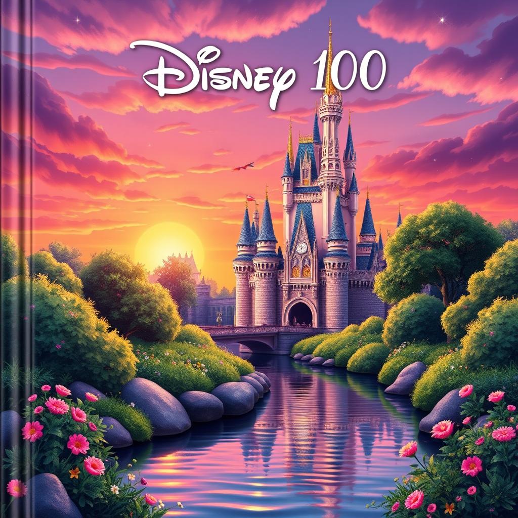 A whimsical and enchanting book cover design celebrating 'Disney 100'