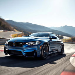 A sleek and powerful BMW M4 racing on the famous Nürburgring track, showcasing its dynamic stance and aggressive design