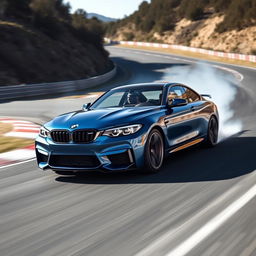 A sleek and powerful BMW M4 racing on the famous Nürburgring track, showcasing its dynamic stance and aggressive design