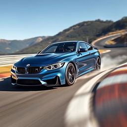 A sleek and powerful BMW M4 racing on the famous Nürburgring track, showcasing its dynamic stance and aggressive design