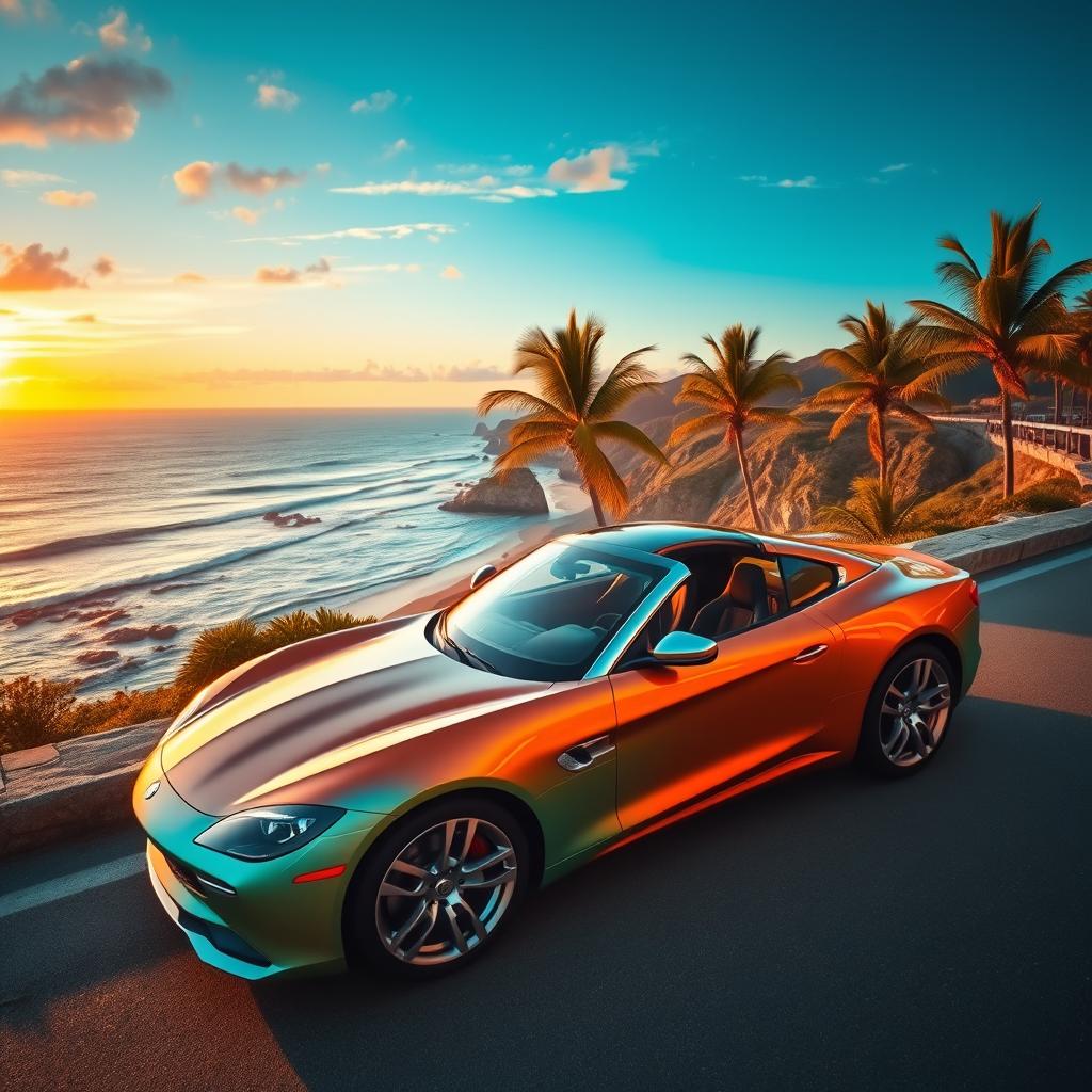 A Nomad car parked on a scenic coastal road, with stunning ocean views in the background