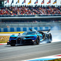 An exhilarating Bugatti Formula 1 car racing on a professional racetrack, showcasing its sleek and aerodynamic design