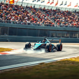 An exhilarating Bugatti Formula 1 car racing on a professional racetrack, showcasing its sleek and aerodynamic design