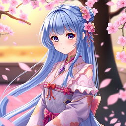 A beautiful anime-style character named Nazuna, with long flowing blue hair, soft facial features, and sparkling violet eyes