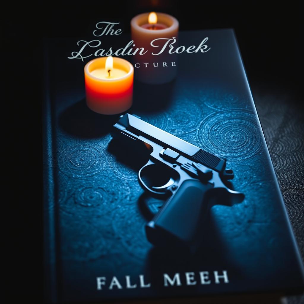 A dark and moody book cover featuring a handgun lying on a textured surface, with a soft, flickering aromatic candle burning beside it, casting shadows in the darkness