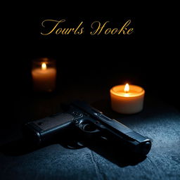 A dark and moody book cover featuring a handgun lying on a textured surface, with a soft, flickering aromatic candle burning beside it, casting shadows in the darkness