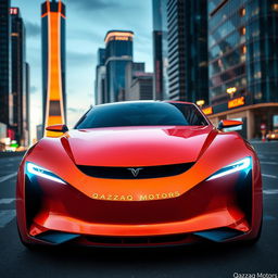 A futuristic Qazzaq Motors car, showcasing an innovative design with sleek lines and a modern aesthetic