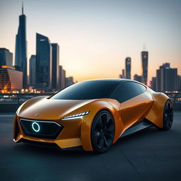 A futuristic Qazzaq Motors car, showcasing an innovative design with sleek lines and a modern aesthetic