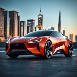 A futuristic Qazzaq Motors car, showcasing an innovative design with sleek lines and a modern aesthetic