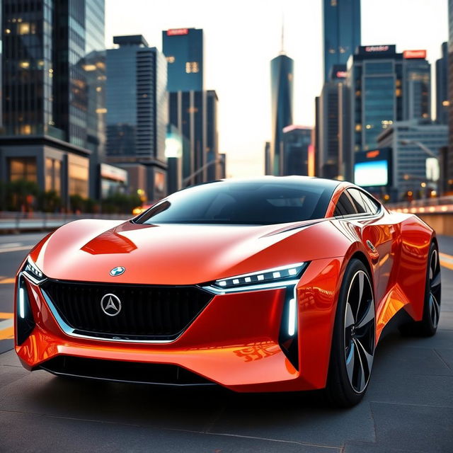 A futuristic Qazzaq Motors car, showcasing an innovative design with sleek lines and a modern aesthetic