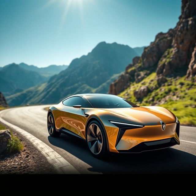 A sleek and modern Qazaq Motors car in a dynamic pose, showcasing its innovative design and advanced technology