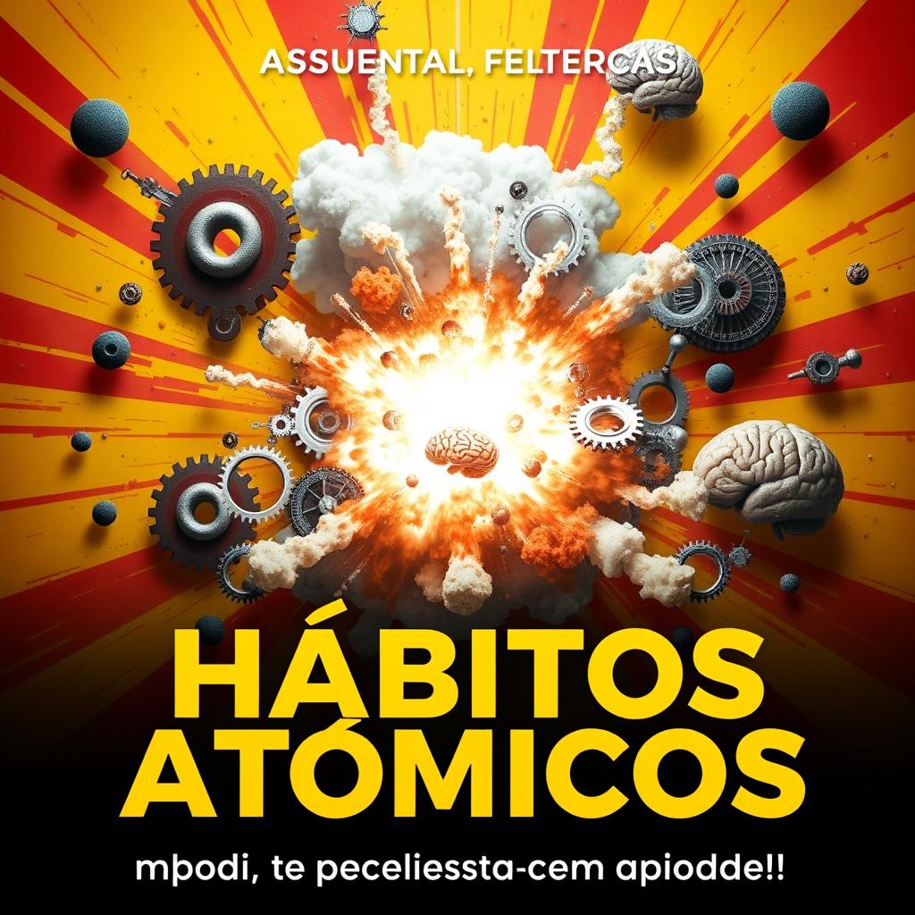 A realistic and high-impact YouTube thumbnail for a video titled 'Hábitos Atómicos de James Clear: ¡Transforma tu vida con pequeños cambios!'