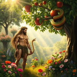 A captivating, artistic interpretation of Adam and Eve as described in the Bible